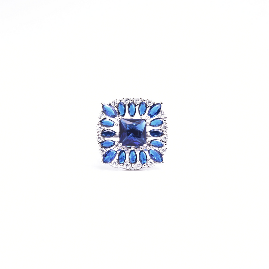 Blue Jewel Square Ring Free Size / 7.04 g
