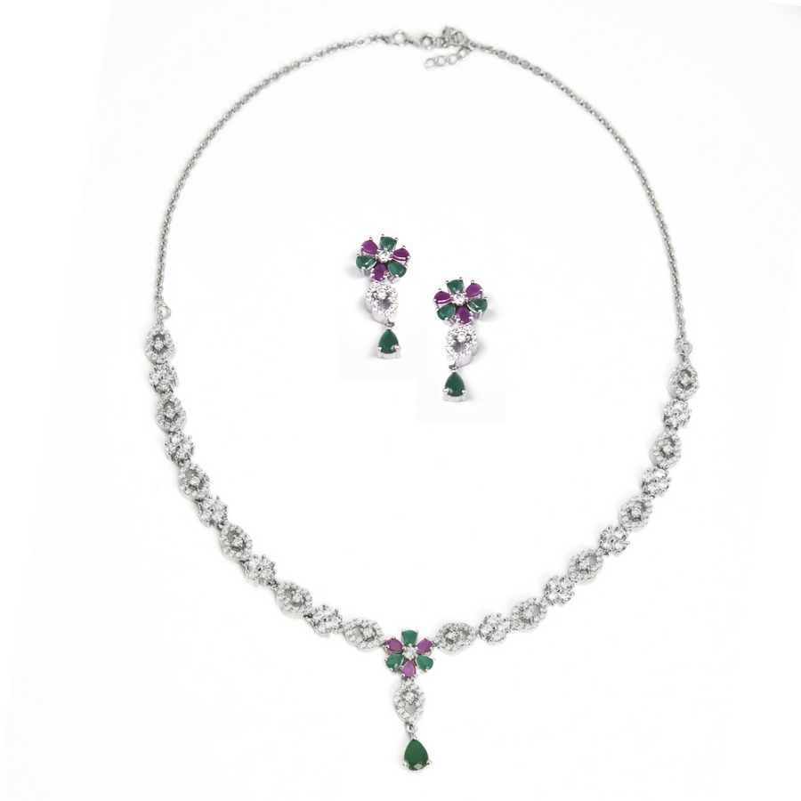 Emerald Bloom Necklace Set FREE SIZE