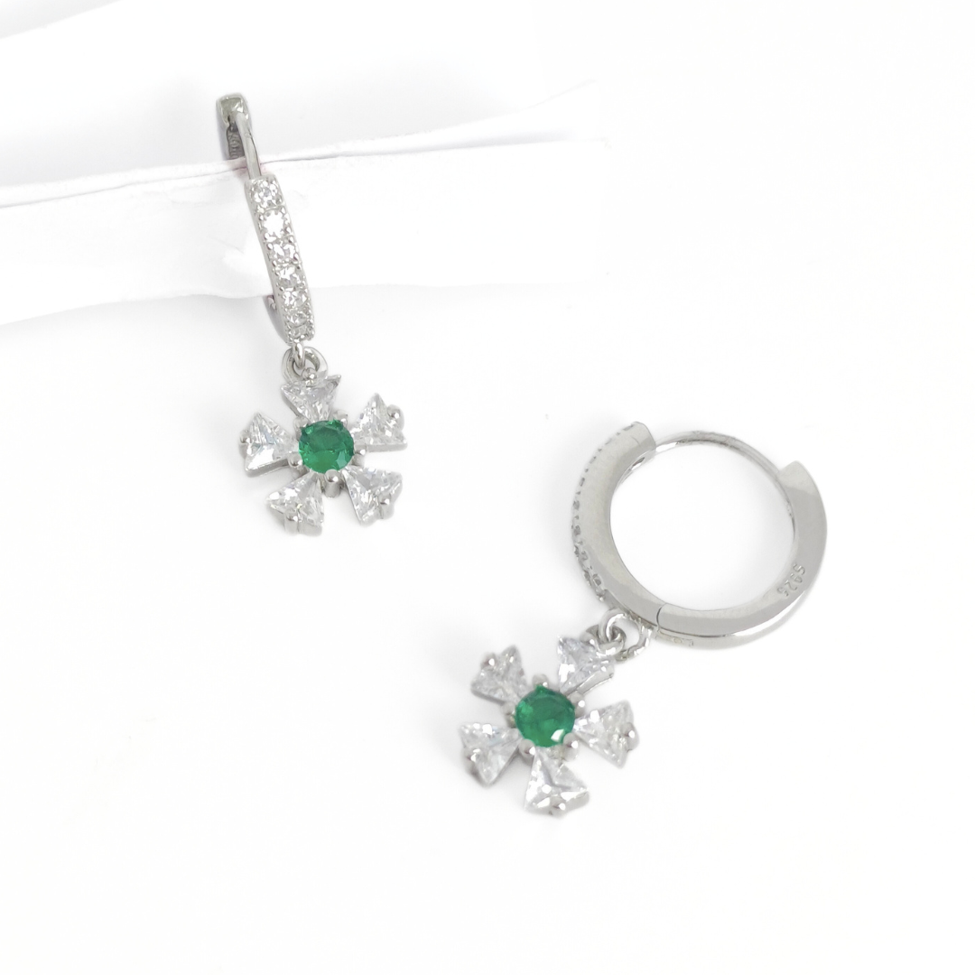 Emerald Blossom Hoop Earrings Free Size