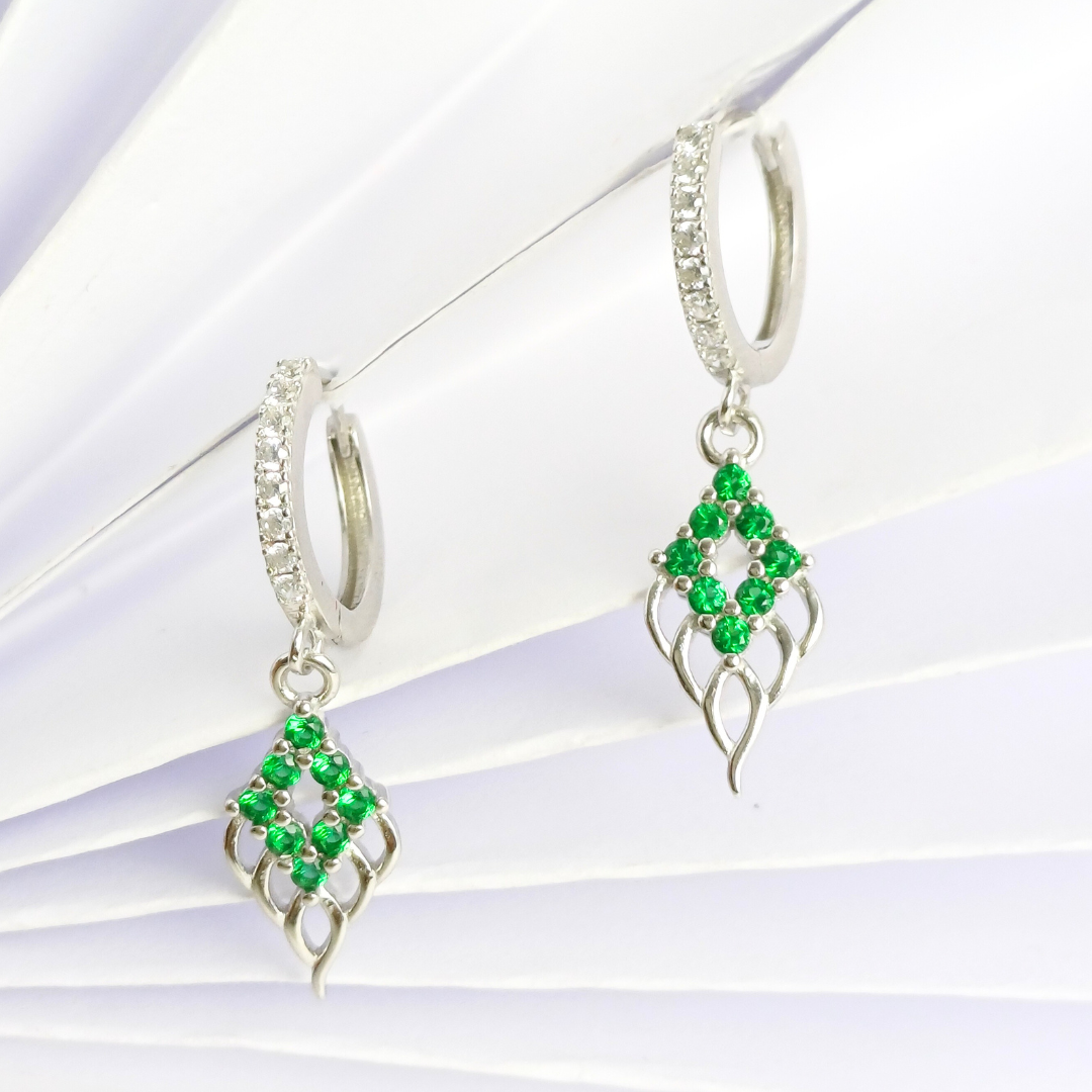 Emerald Flame Hoop Earrings Free Size