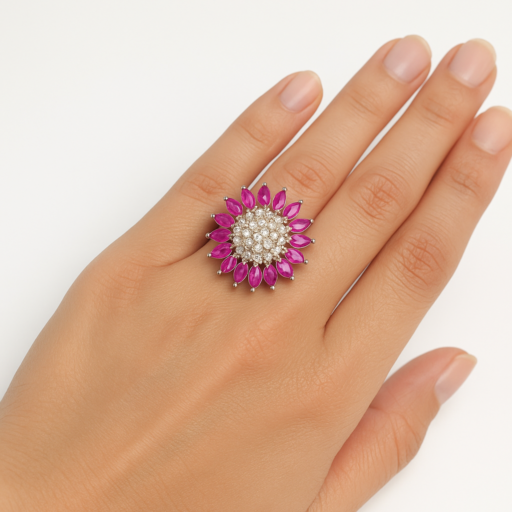 Magenta Sunburst Ring Free Size / 4.5 g